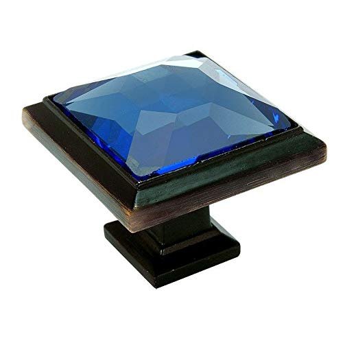 PJS Hardware 5883ORB-BL Oil Rubbed Bronze & Blue Glass Square Cabinet Knobthe Best!
