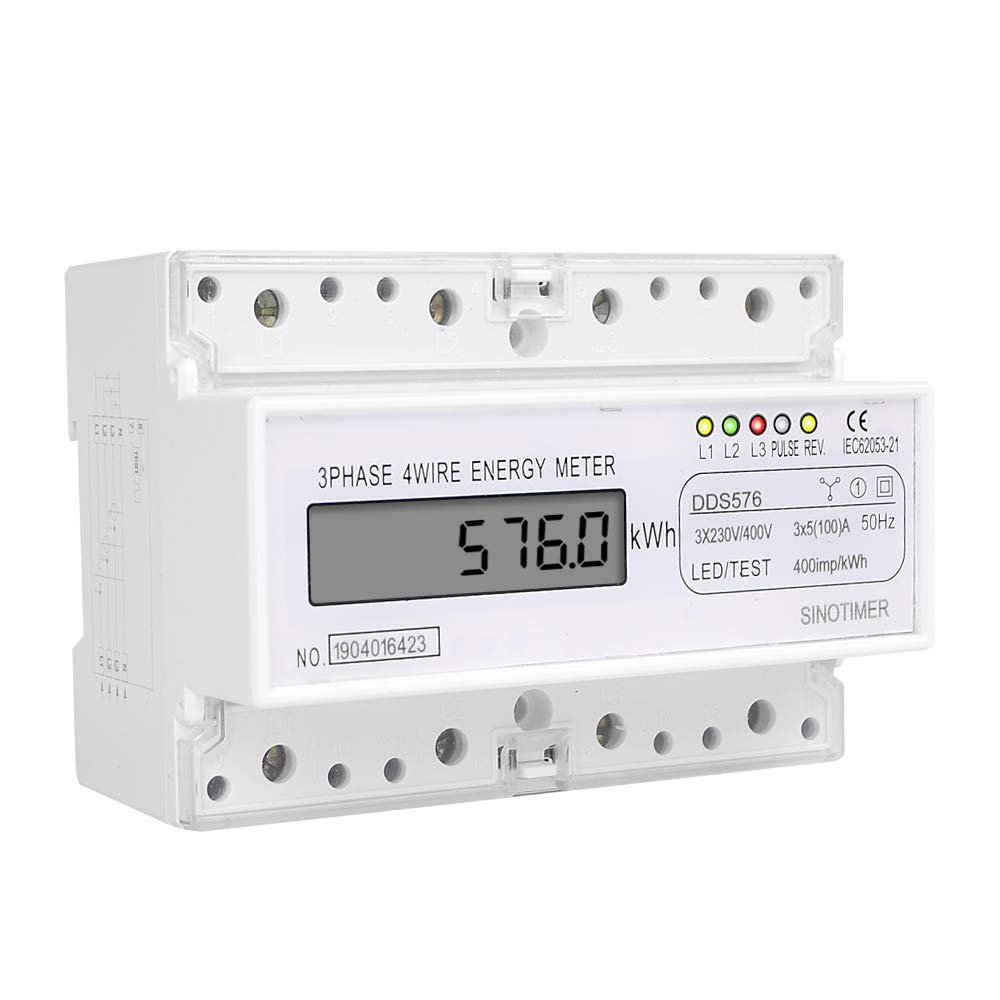 Simply Installation Three Phases 4 Wire Digital Power Meter Electric Electricity Meter DIN Rail Mount AC 380V 5(100) A 50/60Hz