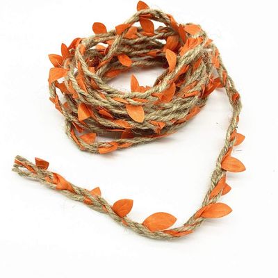 Duoer 2 Yards Leaf Rope Natural Hessian Jute Twine Rope Burlap Ribbon DIY Craft Vintage for Home Wedding Party Decor (Color : Orange)