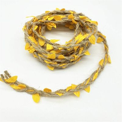 Duoer 2 Yards Leaf Rope Natural Hessian Jute Twine Rope Burlap Ribbon DIY Craft Vintage for Home Wedding Party Decor (Color : Yellow)