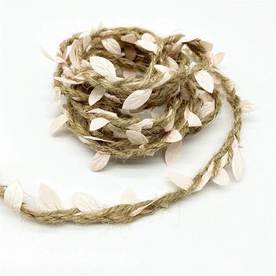 Duoer 2 Yards Leaf Rope Natural Hessian Jute Twine Rope Burlap Ribbon DIY Craft Vintage for Home Wedding Party Decor (Color : Beige)