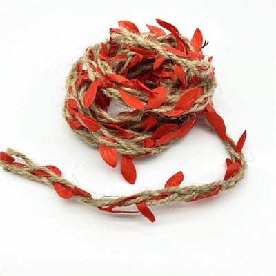 Duoer 2 Yards Leaf Rope Natural Hessian Jute Twine Rope Burlap Ribbon DIY Craft Vintage for Home Wedding Party Decor (Color : Red)