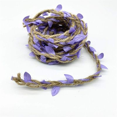Duoer 2 Yards Leaf Rope Natural Hessian Jute Twine Rope Burlap Ribbon DIY Craft Vintage for Home Wedding Party Decor (Color : Purple)