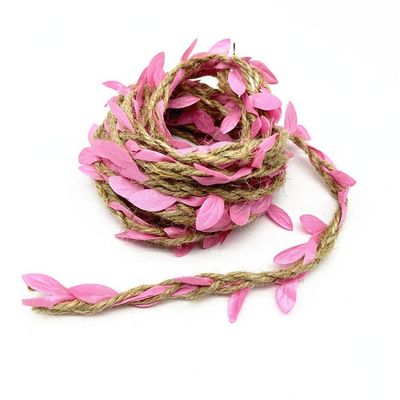 DUOER 2 Yards Leaf Rope Natural Hessian Jute Twine Rope Burlap Ribbon DIY Craft Vintage for Home Wedding Party Decor (Color : Pink)