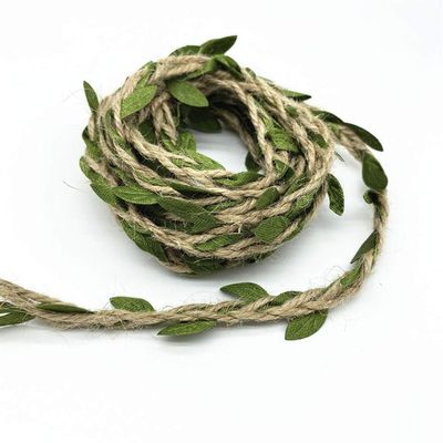 Duoer 2 Yards Leaf Rope Natural Hessian Jute Twine Rope Burlap Ribbon DIY Craft Vintage for Home Wedding Party Decor (Color : Green)