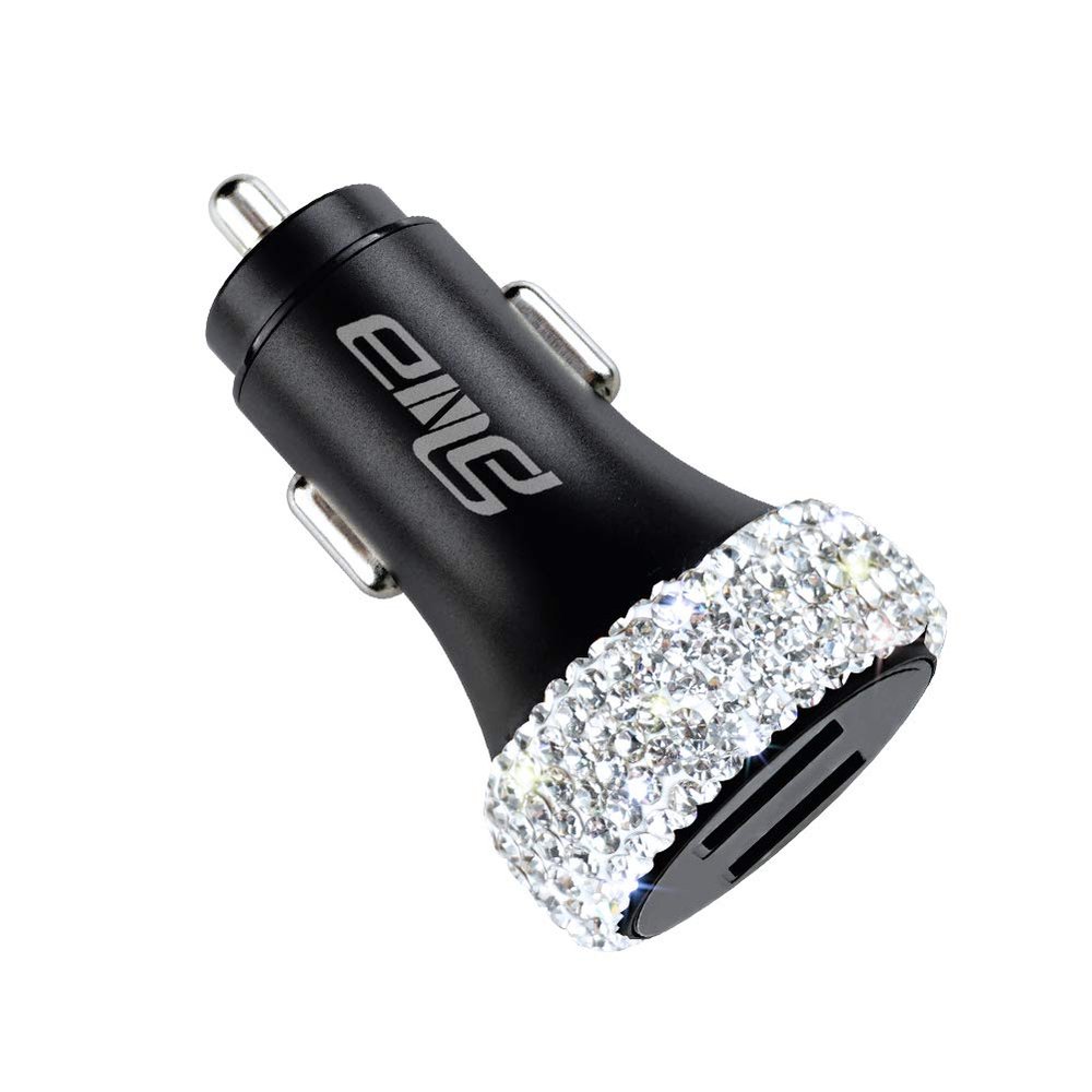 Dual USB Car Charger Quick Charge 3.0 Car Adapter Fast Charging Charger Compatible for iPhone 11/11pro/ MAX/XS/XR/X/10,iPad,Samsung S10/S10+/S9,Google Pixel 4/4 XL etc,Bling Car Decor,Pure White