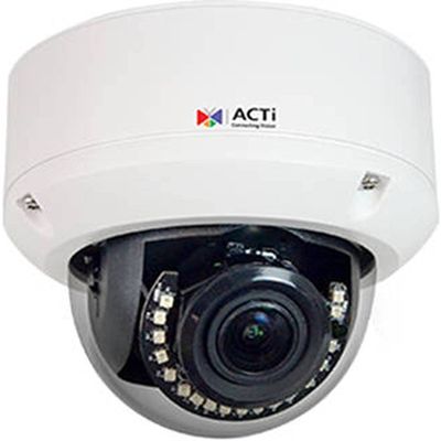 ACTi A86 5MP Outdoor Zoom Dome Camera with Extreme WDR, SLLS, 5X Zoom Lens, f2.7-13.5mm, Auto Focus, H.265/H.264, 1080p/30fps, 2D+3D DNR, Audio, MicroSDHC/MicroSDXC, PoE/DC12V, IP66, IK10, DI/DO