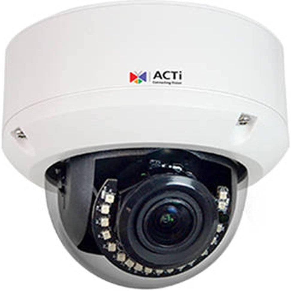 ACTi A86 5MP Outdoor Zoom Dome Camera with Extreme WDR, SLLS, 5X Zoom Lens, f2.7-13.5mm, Auto Focus, H.265/H.264, 1080p/30fps, 2D+3D DNR, Audio, MicroSDHC/MicroSDXC, PoE/DC12V, IP66, IK10, DI/DO