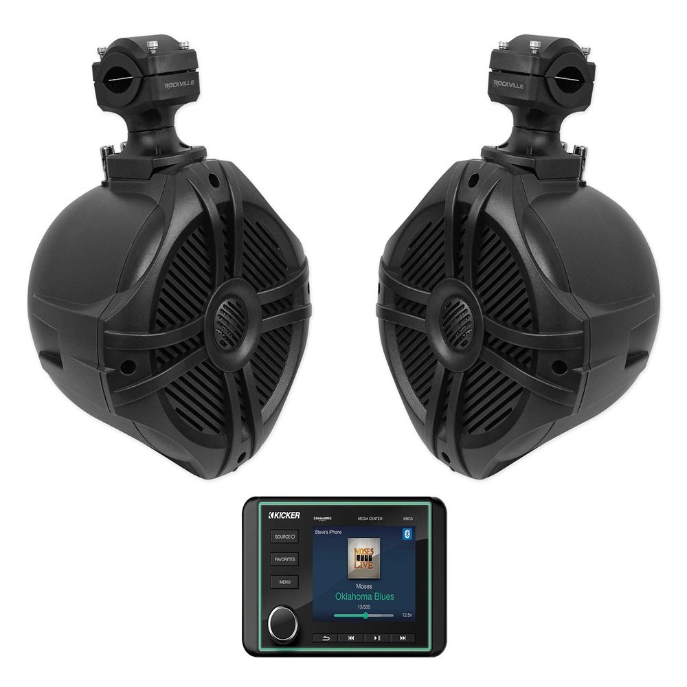 Kicker Kmc5 Marine Digital Media Receiver W/Bluetooth+6.5" Black Tower Speakers