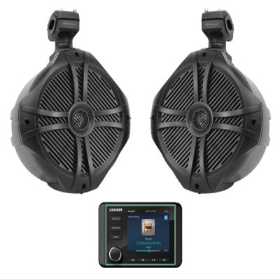 KICKER KMC5 Marine Digital Media Receiver w/Bluetooth+8" Black Tower Speakers