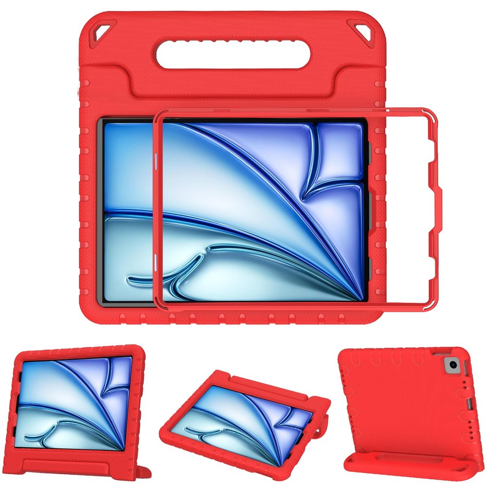 BMOUO Kids Case for iPad Air 11-inch M3 (2025) / M2 (2024), iPad Air 5th Generation (2022) / Air 4th Gen (2020) 10.9 Inch, Shockproof Protective Kids Case with Convertible Handle Stand, Red
