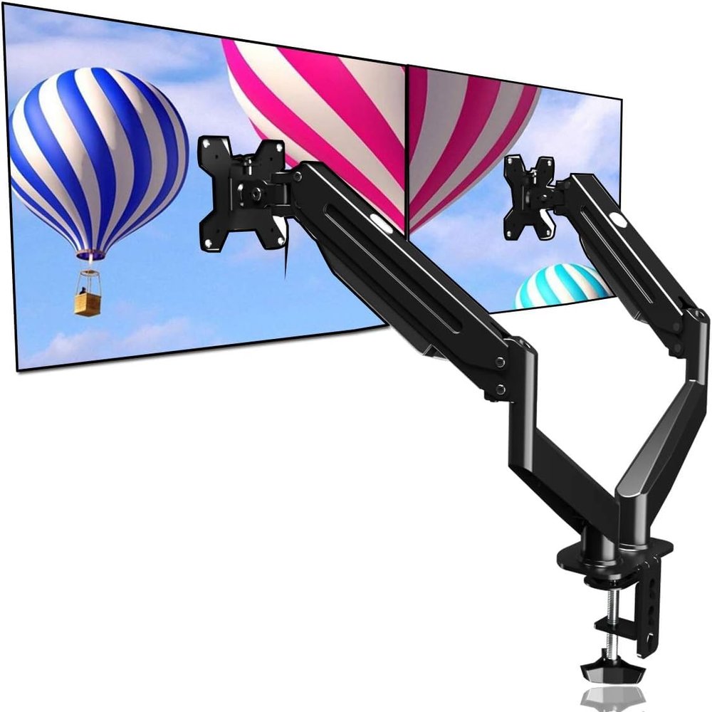 Suptek Dual Monitor Mount Stand-Height Adjustable Gas Spring Monitor Arm Desk Mount for 2 Computer Screens 17 to 32 inches - Each Arm Holds up to 22lbs,Black(MD8SP)