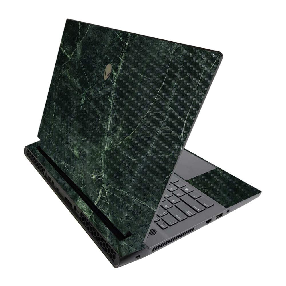 MightySkins Carbon Fiber Skin for Alienware M17 R3 (2020) & M17 R4 (2021) - Green Marble | Durable Textured Carbon Fiber Finish | Easy to Apply and Change Style | Made in The USA