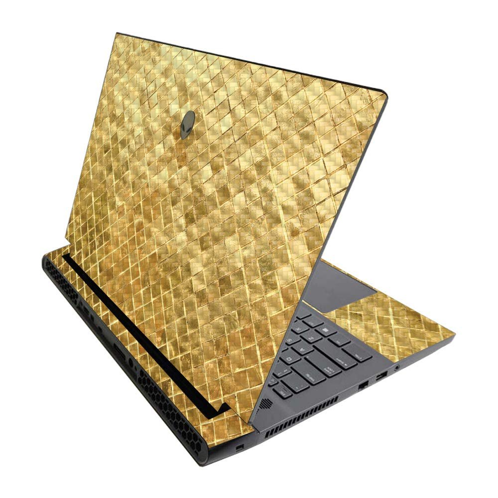 MightySkins Carbon Fiber Skin for Alienware M17 R3 (2020) & M17 R4 (2021) - Gold Tiles | Durable Textured Carbon Fiber Finish | Easy to Apply and Change Style | Made in The USA