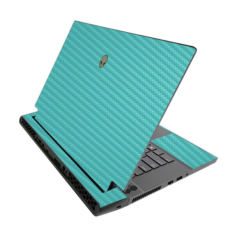 MightySkins Carbon Fiber Skin for Alienware M15 R3 (2020) & M15 R4 (2021) - Solid Turquoise | Durable Textured Carbon Fiber Finish | Easy to Apply | Made in The USA