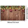 Blulu Christmas Backdrop for Photography - Fabric Wood Pattern Background with Pine Tree & Ornaments - Merry Xmas Photo Background, 72.8 x 43.3 Inch view 2