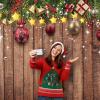 Blulu Christmas Backdrop for Photography - Fabric Wood Pattern Background with Pine Tree & Ornaments - Merry Xmas Photo Background, 72.8 x 43.3 Inch view 4