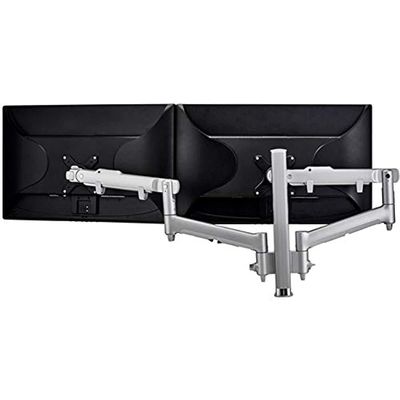 Atdec Dual Dynamic Monitor arm Desk Mount - Flat and Curved up to 32in - VESA 75x75, 100x100 - Silver - Built-in arm Rotation Limiter - Quick Display Release - Adjustable Monitor Height, tilt, pan