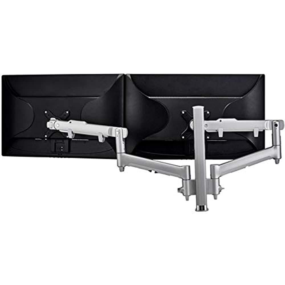 Atdec Dual Dynamic Monitor arm Desk Mount - Flat and Curved up to 32in - VESA 75x75, 100x100 - Silver - Built-in arm Rotation Limiter - Quick Display Release - Adjustable Monitor Height, tilt, pan
