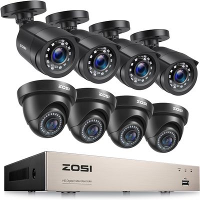 ZOSI 3K Lite 8CH Home Security Camera System,AI Human/Vehicle Detection,Night Vision,Remote Access,8pcs 1080p Weatherproof Outdoor Surveillance Bullet Dome Cameras,8Channel H.265+ CCTV DVR(No HDD).