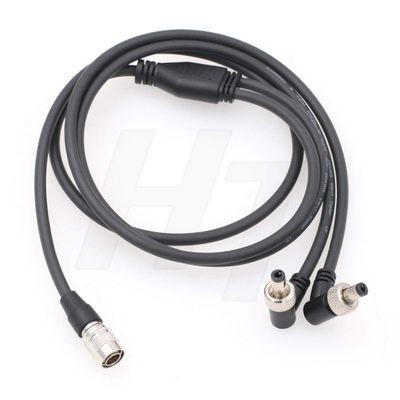 HangTon Power Cable Hirose 4 Pin Male to 2 x Right Angle Locking DC Barrel for Sony F5 Zaxcom QRX100 Lectrosonic SRc Receiver Atomos 7'' Monitor 1m (2xdc-4pin)