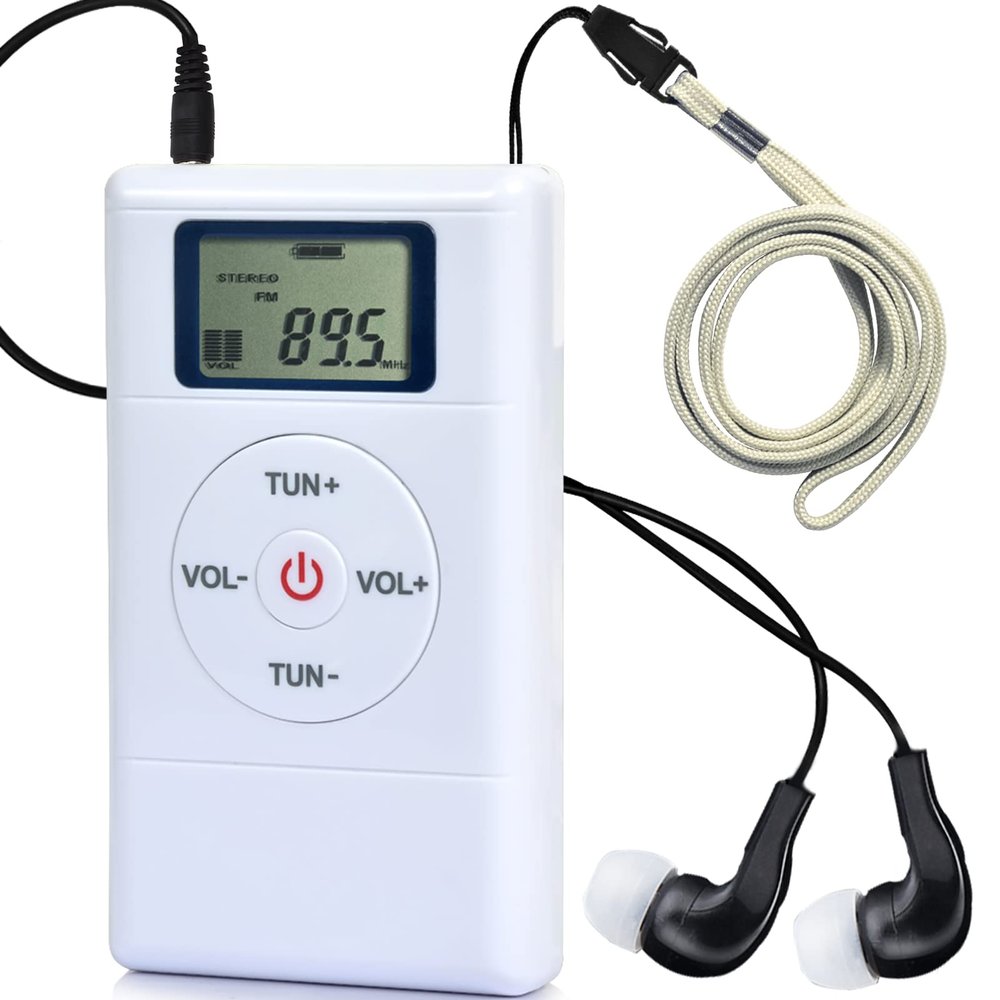 ZHIWHIS Mini Portable FM Radio, Stereo LCD Digital Display Tuning Pocket Walkmen Transistor Conference Receiver with Earphone, Small Pocket Radio Operated by AAA Batteries for Walking/Running