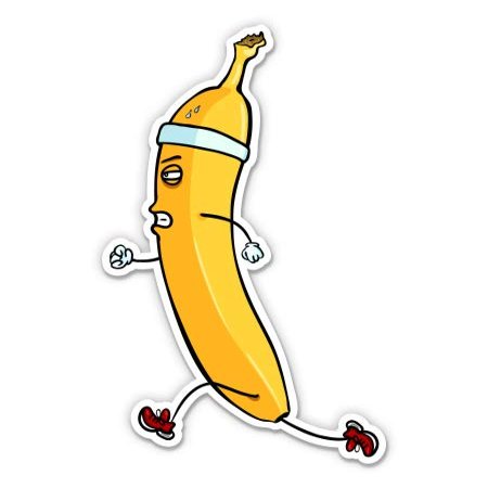 Banana Running Funny Cartoon - 7" Vinyl Sticker - for Car Laptop I-Pad - Waterproof Decal