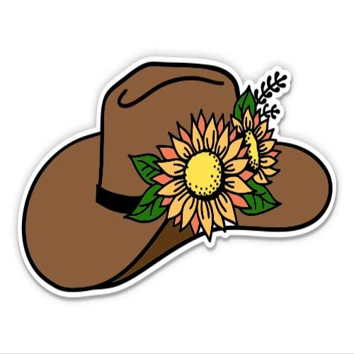 Cowboy Hat with Sunflower Country Girl - 3" Vinyl Sticker - for Car Laptop Water Bottle Phone - Waterproof Decal