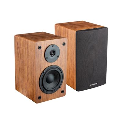 LP1 Powered Bluetooth Bookshelf Speakers Pair - Turntable, Record Player, Stereo Speaker - 30 Watt x 2-2.0 Stereo Studio Monitor Speakers - Wood Finish - 4" Paper Cone Woofer, Active Speakers, Wired