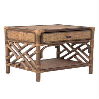 KOUBOO Rattan Bedside Table  Chippendale Design Nightstand Table for Living Room | Boho Table with One Drawer, Mid-Century, Modern Accent Table with Storage for Bedroom Furniture, Antique Brown