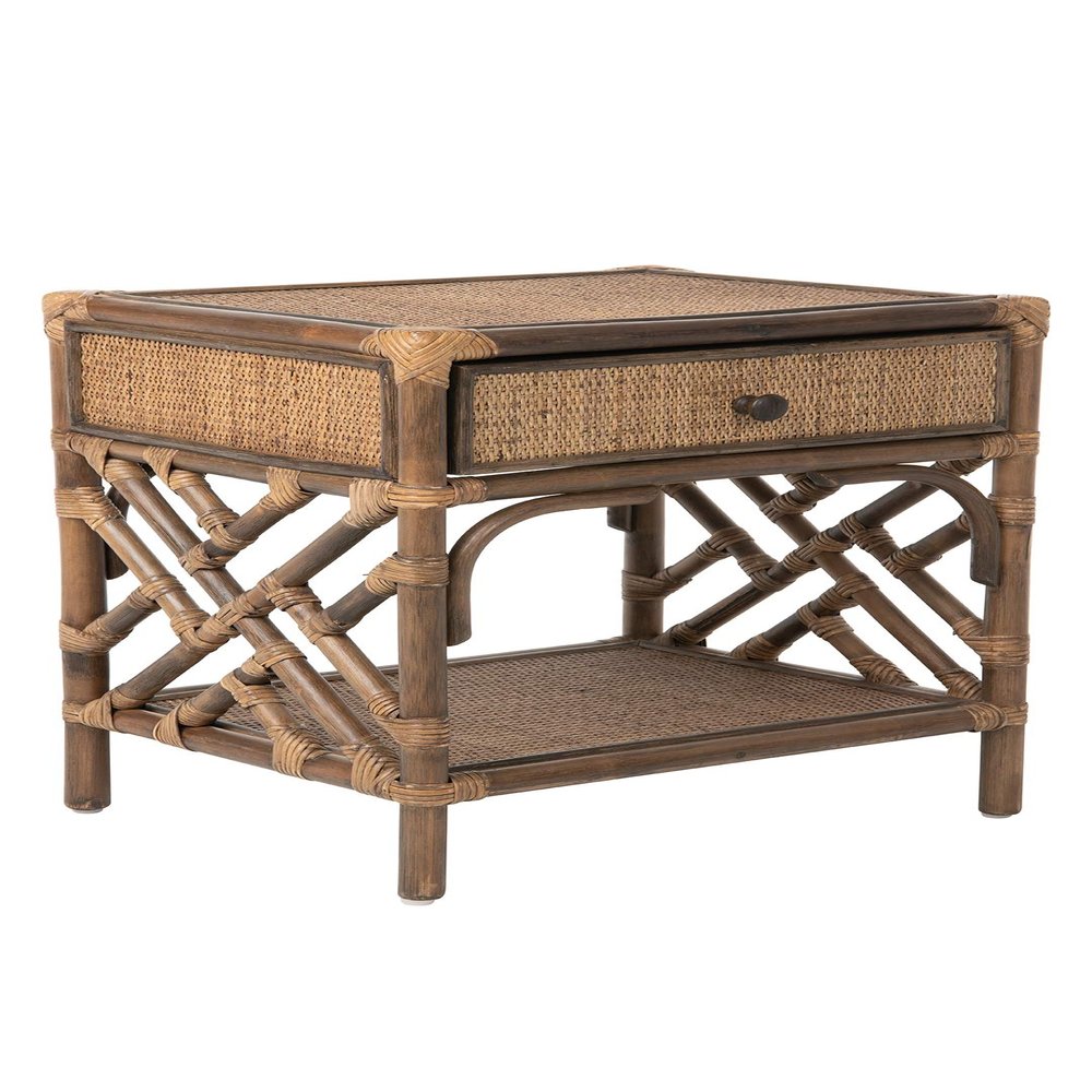 KOUBOO Rattan Bedside Table  Chippendale Design Nightstand Table for Living Room | Boho Table with One Drawer, Mid-Century, Modern Accent Table with Storage for Bedroom Furniture, Antique Brown