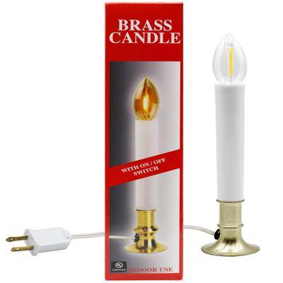 Creative Hobbies Electric Window Candle Lamp with Brass Plated Base, On/Off Switch, Light Bulb, Ready to Use! (LED)