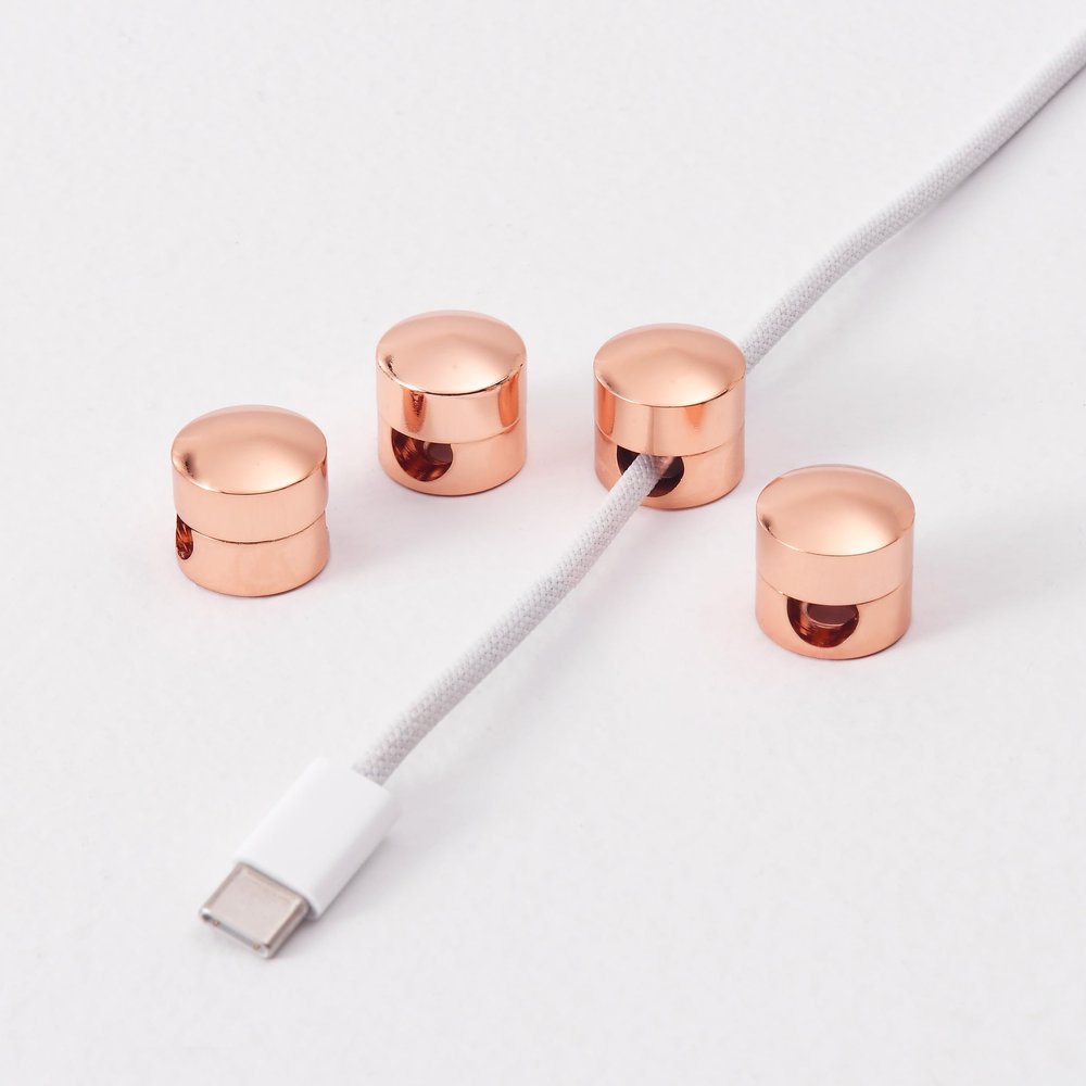 BRIGHTTIA Cable Clips - Premium Brass Cord Management for Home, Office & Car - Multipurpose Wire Holder Organizer - Sleek & Durable Design - Ideal Gift for Men, Women & Students - 4-Pack (Rose Gold)