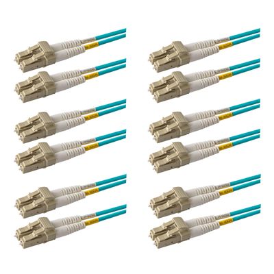 SpeedyFiberTX 6-Pack 1 Foot Multimode 10G OM3 50/125 Fiber Optic Patch Cable, Duplex LC to LC, Aqua Riser OFNR Cable Jacket