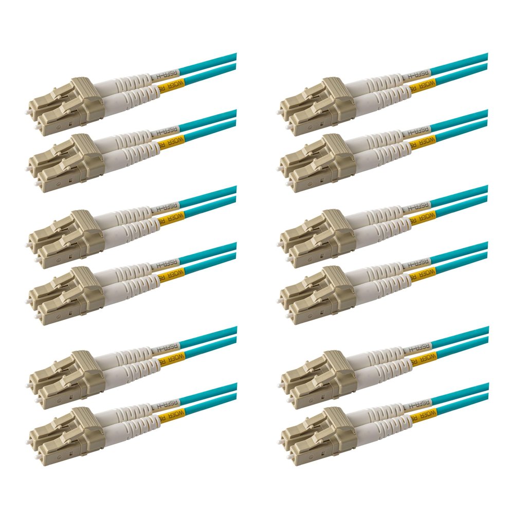 SpeedyFiberTX 6-Pack 1 Foot Multimode 10G OM3 50/125 Fiber Optic Patch Cable, Duplex LC to LC, Aqua Riser OFNR Cable Jacket