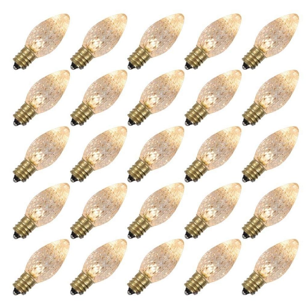 Vickerman 647059-0.96 watt 120 Volt C7 Candelabra Screw (E12) Warm White Faceted LED Light Bulb (25 Pack) Christmas Light Bulbs (XLEDC7S-25)