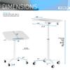 Rolling Laptop Cart or Standing Desk, Pneumatic Height Adjustable Tilt Top Rolling Desk with Wheels, Large Surface, Portable Laptop Stand or Podium, White view 3