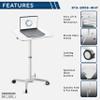 Rolling Laptop Cart or Standing Desk, Pneumatic Height Adjustable Tilt Top Rolling Desk with Wheels, Large Surface, Portable Laptop Stand or Podium, White view 4