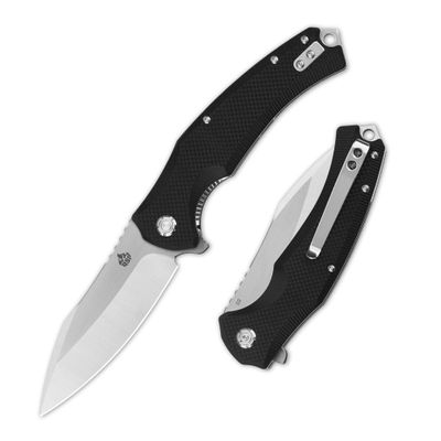 QSP Snipe Folding Pocket Knife, 3.57" D2 Two Tone Satin Blade EDC Knife, Black G10 Handle, Liner Lock, Ceramic Ball Bearings, Reversible SS Deep Carry Clip