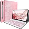 Backlit Keyboard Case for Samsung Galaxy Tab S8 2022/Tab S7 2020 11 inch(Model SM-X700/X706/T870/ T875/T876),Wineecy 7 Colors Light Detachable Wireless Keyboard & PU Folio Stand Pen Holder Cover, Pink view 1