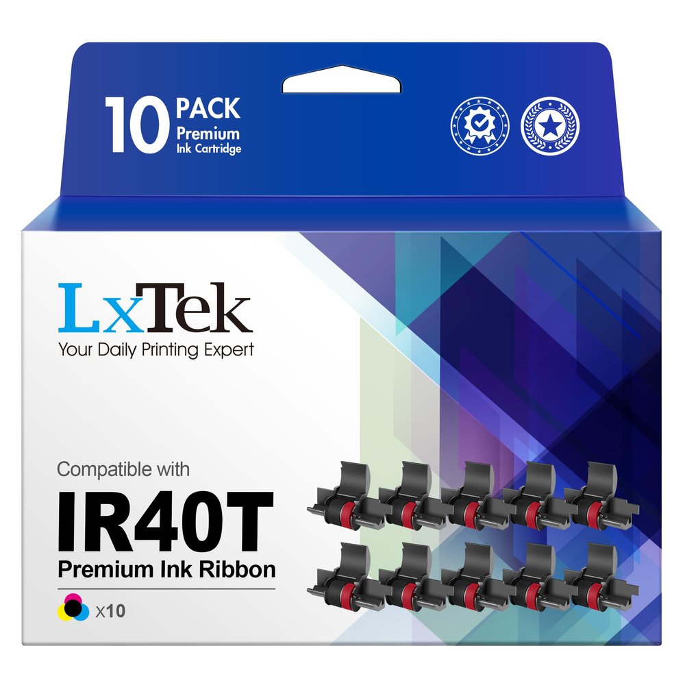 LxTek Calculator Roller Ribbons Replacement for IR40T IR-40T CP13 MP-12D to use with Sharp EL-1750V, EL-1801V HR-100TM,HR-170RC, P23-dhv CP13 (Black and Red, 10-Pack, Individually Sealed)
