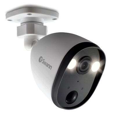 Swann Outdoor Home Security Camera, Spotlight, Weatherproof, Color Night Vision, Heat & Motion Sensor Light, 2-Way Talk and Siren, SWIFI-SPOTCAM-GL (Renewed)