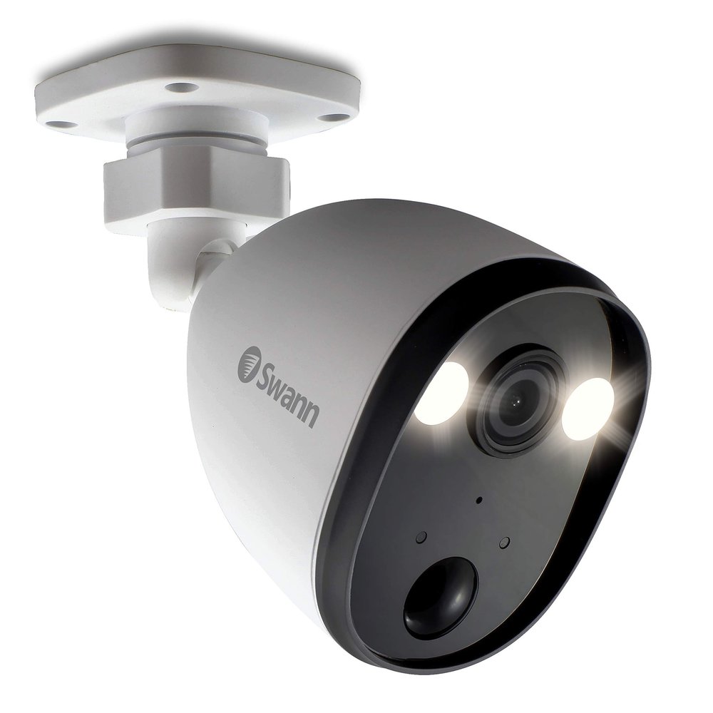 Swann Outdoor Home Security Camera, Spotlight, Weatherproof, Color Night Vision, Heat & Motion Sensor Light, 2-Way Talk and Siren, SWIFI-SPOTCAM-GL (Renewed)