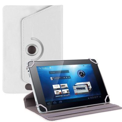 360 Rotating Leather Cover Case Wallet Stand for Amazon Fire HD 10 2019 10.1'' (White)