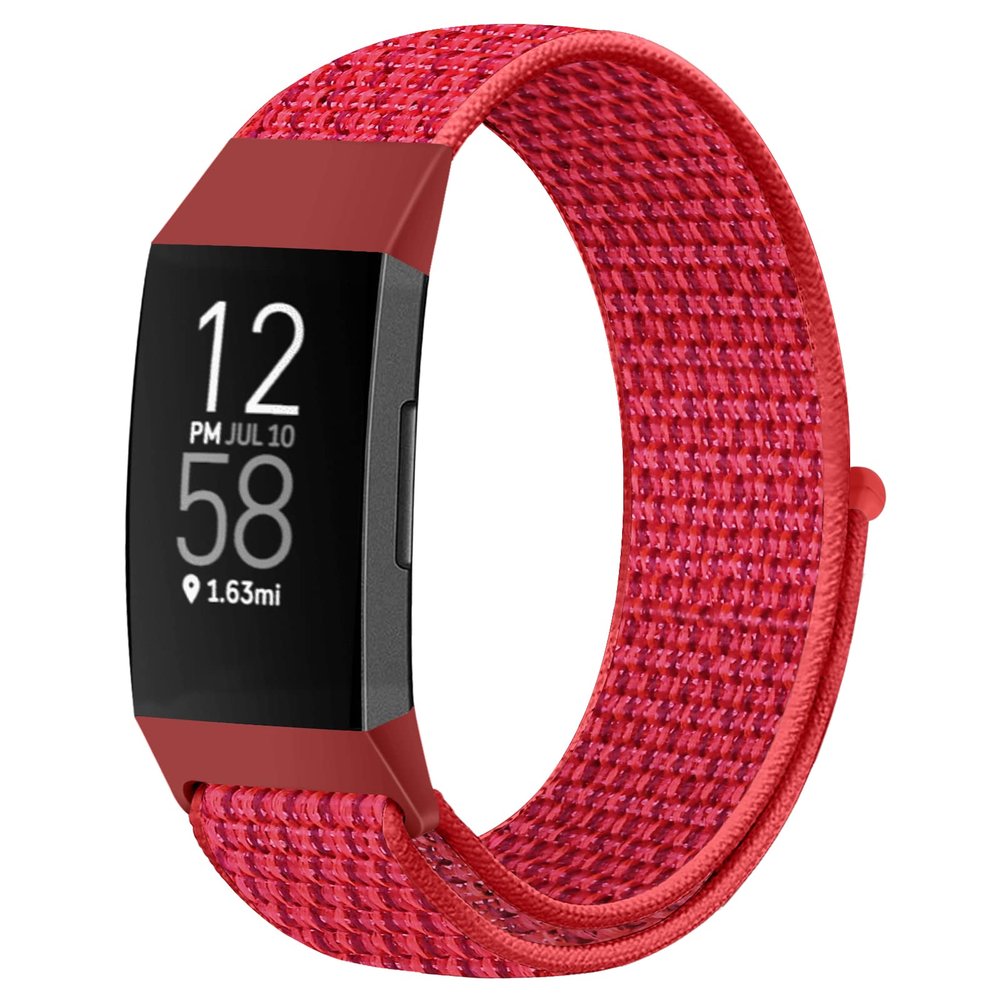 AVOD Nylon Watch Bands Compatible with Fitbit Charge 4/Charge 3/SE, Soft Replacement Wristband Breathable Sport Strap with Band for Women Men (Chinese Red)