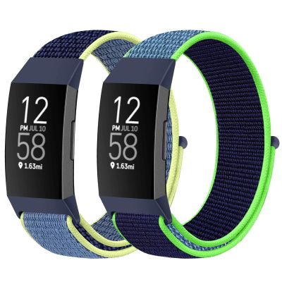AVOD Nylon Watch Bands Compatible with Fitbit Charge 4/Charge 3/SE, Soft Replacement Wristband Breathable Sport Strap with Band for Women Men (Ice Cyan+Neon Lime)