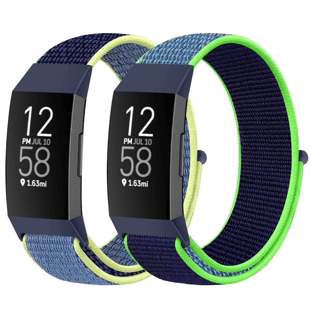 AVOD Nylon Watch Bands Compatible with Fitbit Charge 4/Charge 3/SE, Soft Replacement Wristband Breathable Sport Strap with Band for Women Men (Ice Cyan+Neon Lime)