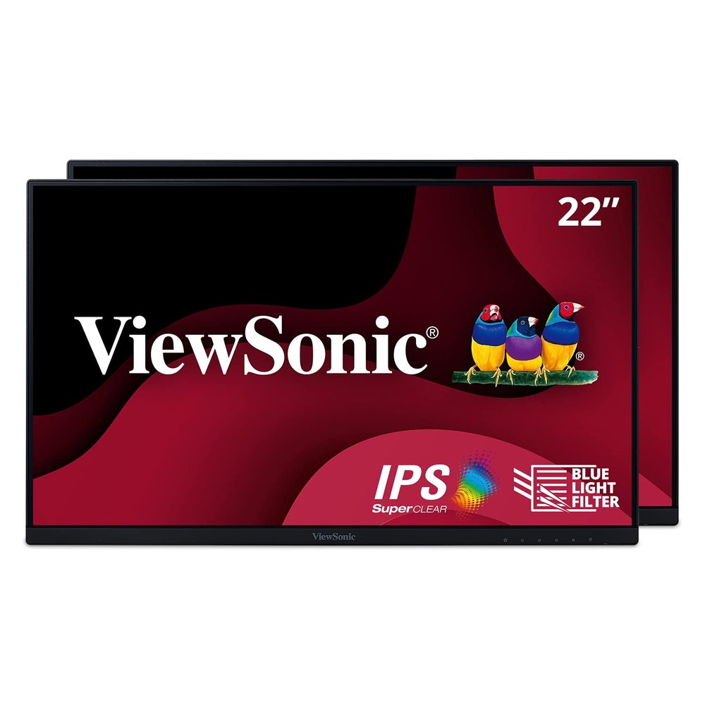 ViewSonic VA2256-MHD_H2 22 Inch 1080p Dual Pack Head-Only Monitors, IPS Display with FreeSync for Dual-Screen Home and Office Setups, HDMI, DisplayPort, and VGA Inputs