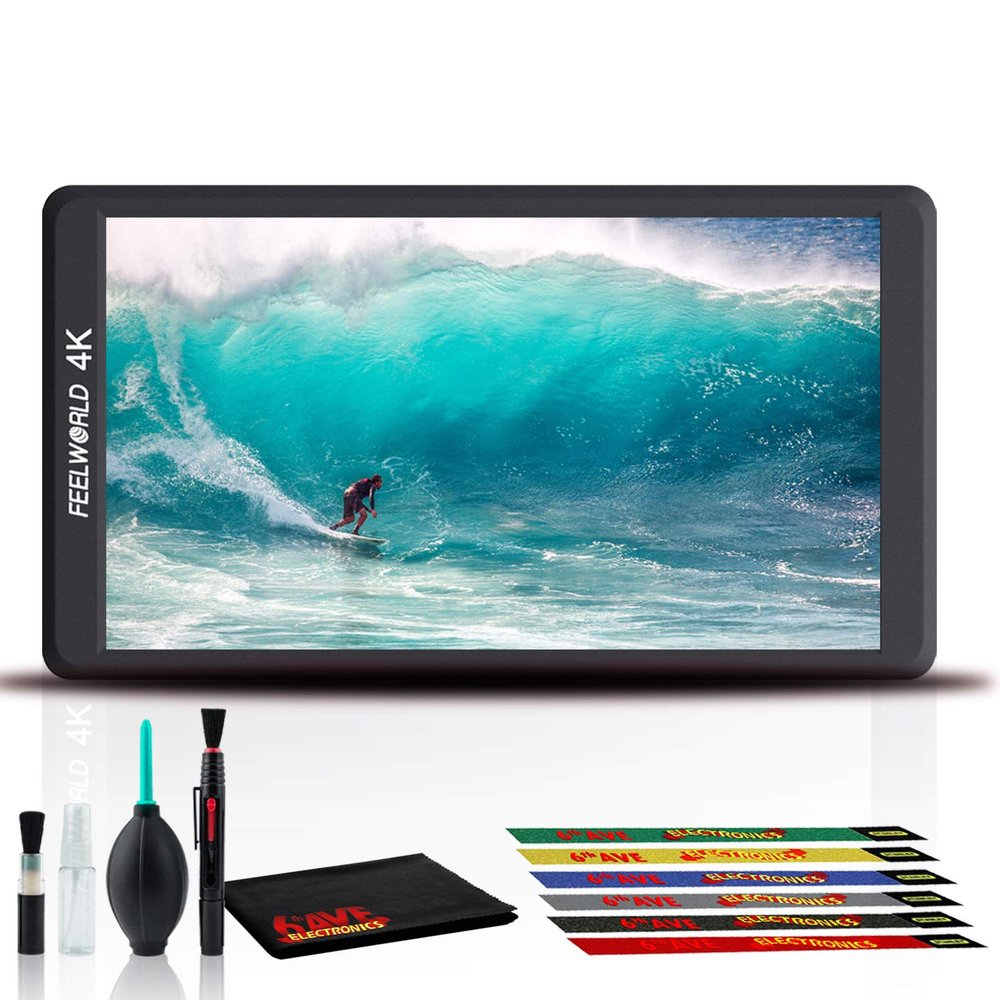 FeelWorld F570 5.7" 4K HDMI On-Camera Monitor + 6Pk Cable Ties + Cleaning Kit