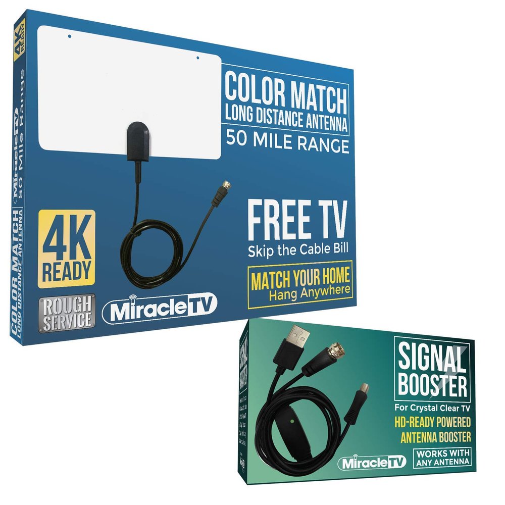 Miracle LED Amplified Color Match HD Digital TV Antenna Long 50+ Miles Range - Support 4K 1080p and All Older TV's Indoor Amplifier & Signal Booster - 5ft Coax HDTV Cable